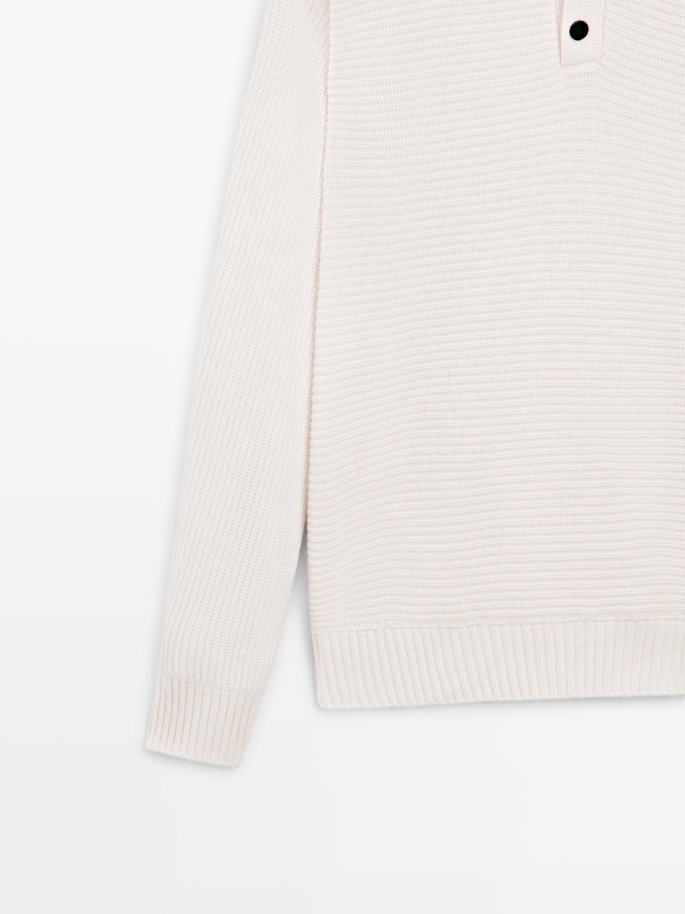 Knit sweater with mock button neck